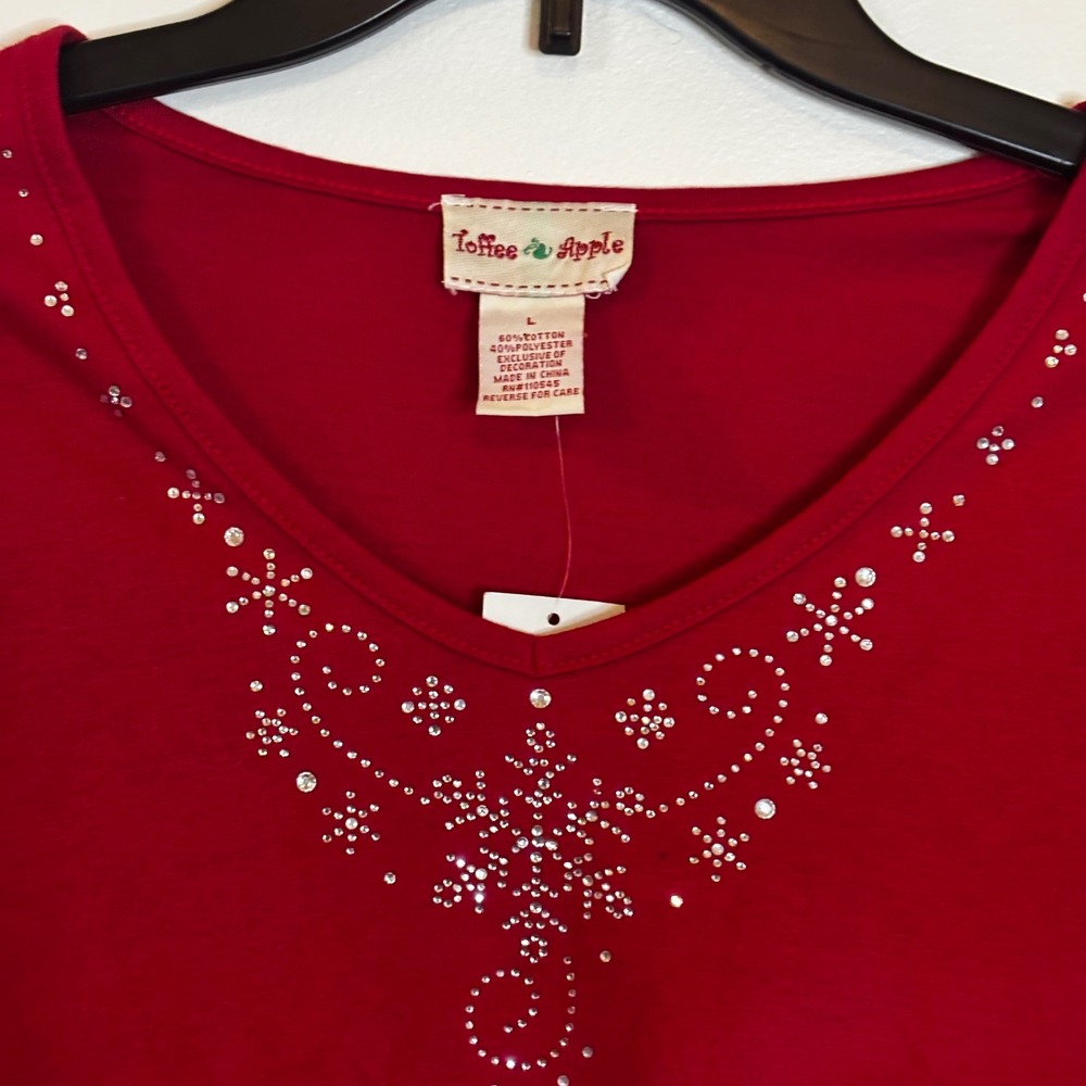 Toffee Apple Women's Snowflake Tunic Large NWT Long Sleeve Red Flare Rhinestones - Picture 3 of 3